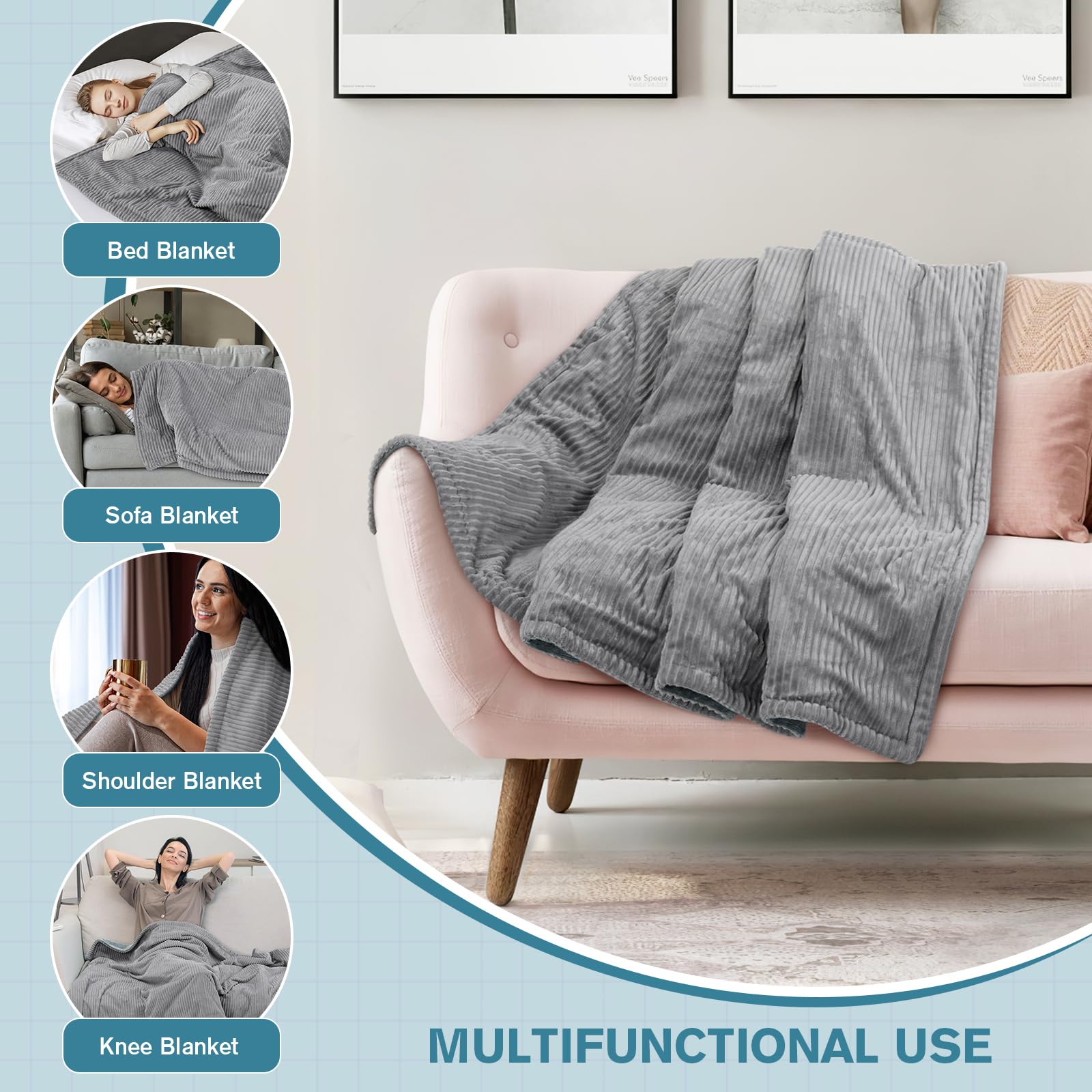 Duerer Electric Heated Blanket Throw Striped Flannel 180x130cm