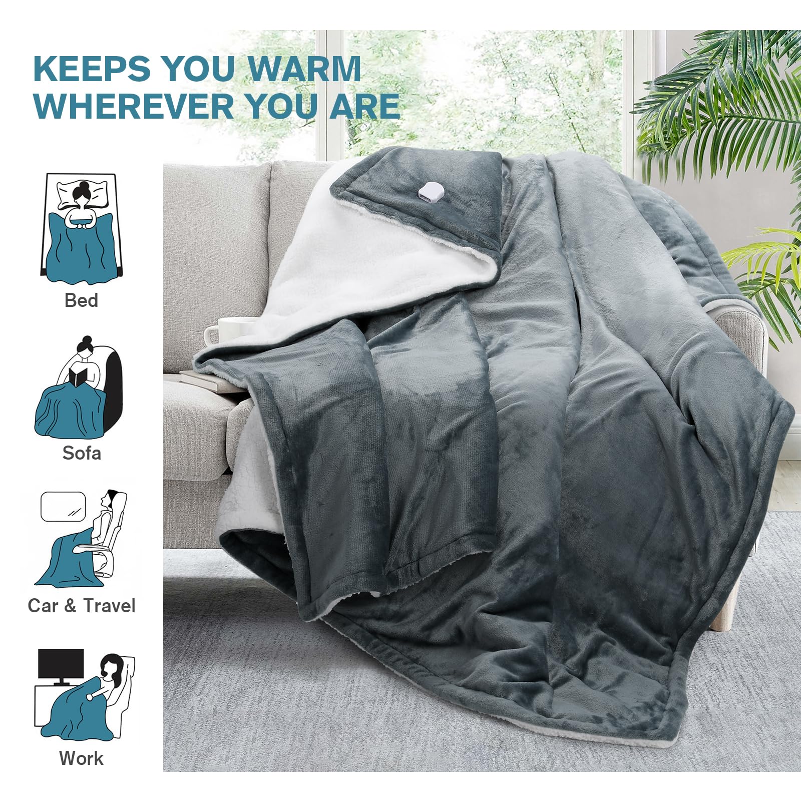 Duerer Electric Heated Blanket Queen Size 180x200cm Flannel & Sherpa