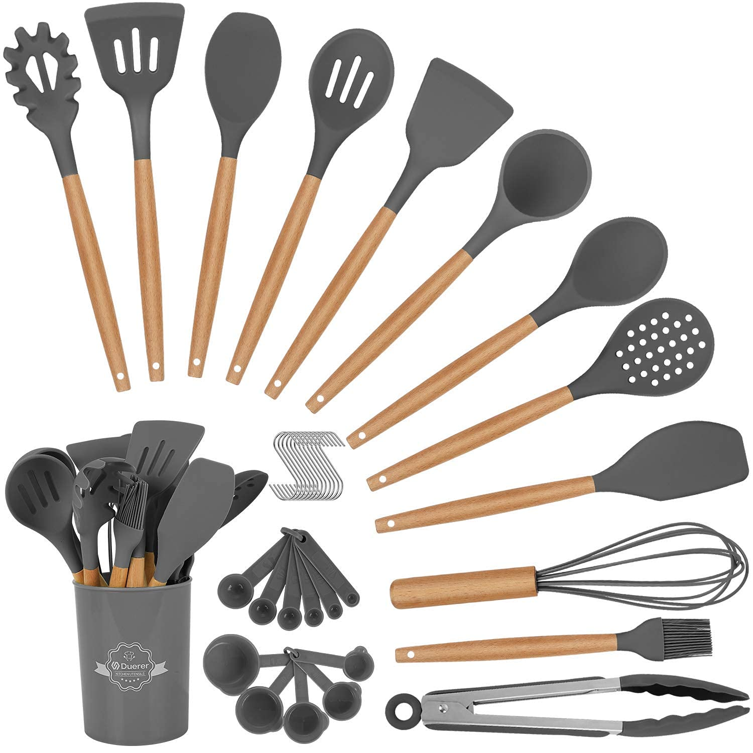 Duerer Silicone Cooking Utensil Set (Black Grey)