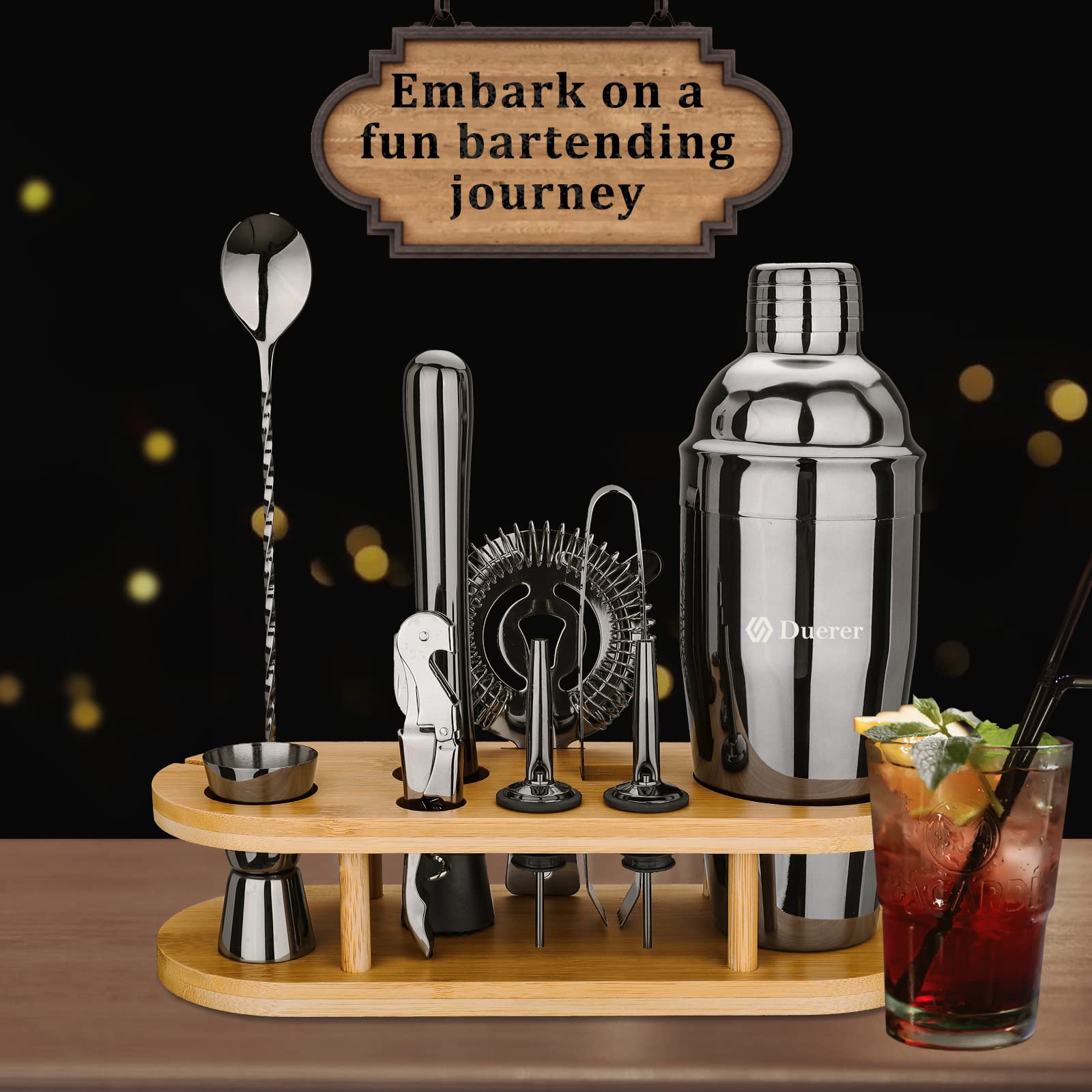 Duerer Bartender Kit Cocktail Shaker Set 11-Piece(Black)